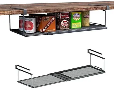 Productafbeelding van Organizer voor onder het schap - Set van 2 uitschuifbare opbergboxen - Metalen rek voor keuken en garage (zwart)