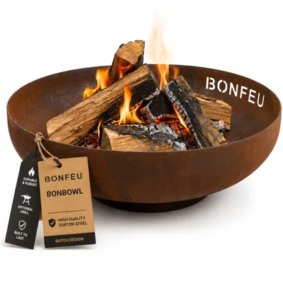 Immagine prodotto di BonFeu BonBowl ciotola per il fuoco 150 cm - ciotola per il fuoco per il giardino - pozzo per il fuoco all'aperto e barile per il fuoco - ciotola per il fuoco con griglia opzionale in acciaio Corten di alta qualità - cesto per il fuoco per il giardino - 150x150x35cm
