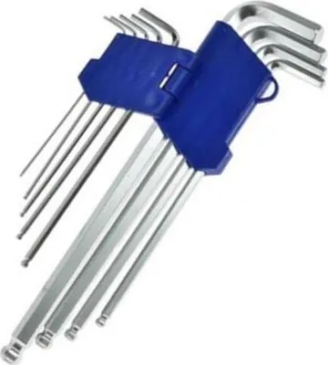 Image de Jeu de clés Allen extra-longues Jeu de clés à tête sphérique 9 pièces acier CrV six pans creux