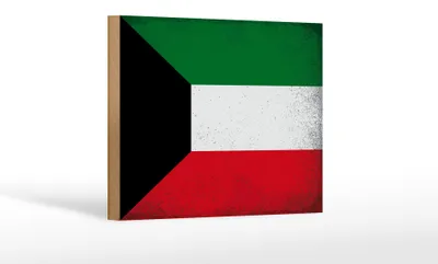 Produktbild von Holzschild Flagge Kuwait 18x12 cm Flag of Kuwait Vintage Dekoration