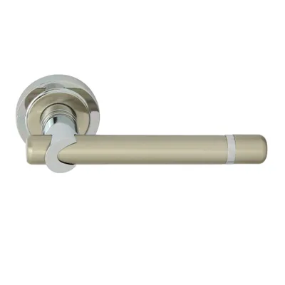 Produktbild von DOMINO Türgriff Drückergarnitur | Türklinke für Zimmertür, Bürotür, Kellertür & Innentür | Türbeschläge aus Messing | Chrom/Nickel Türdrückergarnitur| DELPHI-R M6/M9
