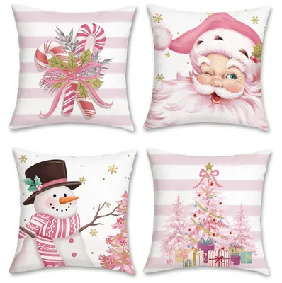 Produktbild von Omgoods – Set aus 4 Weihnachtskissenbezügen, 45 x 45 cm, in Rosa