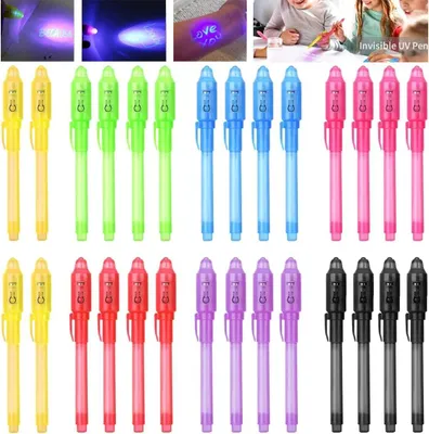 Produktbild von Unsichtbare Stifte – Set mit 28 Stück – Tinte – Geheimtinte mit UV-Licht – Unsichtbare UV-Stifte – Gadgets für Geburtstagsgeschenke