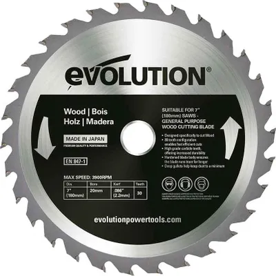 Productafbeelding van Evolution 180 mm / 30 tanden, zaagblad met TCT (wolfraamcarbide) tanden, geschikt voor het zagen van hout in kettingzagen