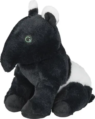A plush toy tapir sitting on a white background.