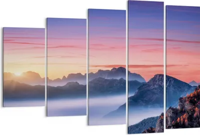 Produktbild von Bild auf Leinwand - Leinwandbild - 5 Teile - Westen Sonne Berge - 150x100cm - Wand Bild - Wanddeko - Wandbilder - Leinwanddruck - Bilder - Wanddekoration - Leinwand bilder - Wandbild - EG150x100-4525