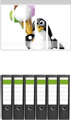 Produktbild von Wallario 6 Stück breite Ordner inkl. Klebeetiketten mit Motive Süßer Eis Pinguin -  Set mit Rückenschildern / Ordnerrücken Stickern