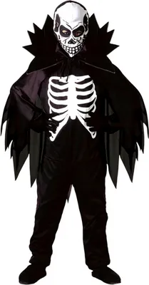 Produktbild von Kinder Skelett Kostüm & Umhang & Totenkopfmaske / Halloween Fasching Verkleidung # Gr. 140
