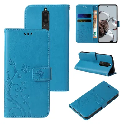 Produktbild von Handyhülle für Huawei Mate 10 Lite Floral Blumen Schmetterling Flip Cover Hülle Case Klapphülle Handytasche Farbe: Blau