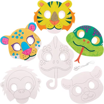 Productafbeelding van Regenwoud-dierenmaskers - Set van 10 - Feestmaskers om in te kleuren voor kinderen - Carnaval