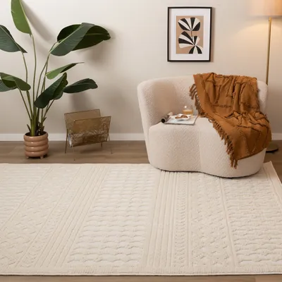 Produktbild von Volero - Waschbarer Teppich - Dunya Geo Weiß - 230x330 cm - Wohnzimmer, Esszimmer, Schlafzimmer - Boho, Klassik, Ländlich, Modern, Skandinavisch