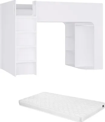 Produktbild von Zwischengeschoßbett 90 x 190 cm mit Kommode und - Weiß - Mit Matratze - COLUMI
