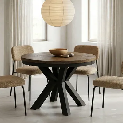 Produktbild von Loft-Industrie-Esstisch NORDIC 100/180 - Eiche Lefkas/Schwarz