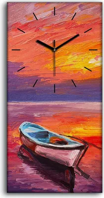Produktbild von Wandbild Leinwand Bilder mit Uhr Quarz 30x60 Gemälde Boot auf dem Meer Kunst - schwarze Hände