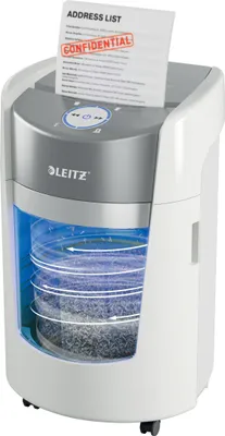 Produktbild von Leitz IQ OptiMax Small Office 350 Aktenvernichter Mikrogeschnittene Zerkleinerung 58 dB 22 3 cm Grau Weiß
