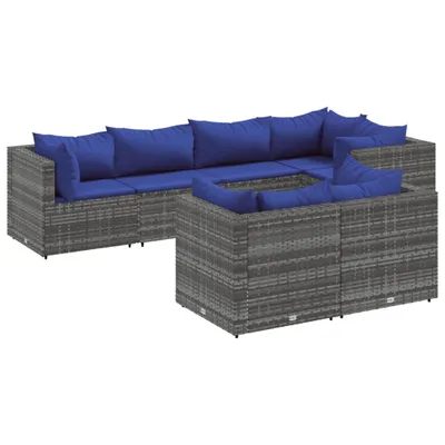 Produktbild von 7-tlg. Garten-Lounge-Set mit Kissen Grau Poly Rattan