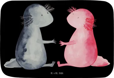 Produktbild von Mr. & Mrs. Panda Badezimmerteppich Axolotl Liebe - Schwarz - Geschenk, Valentinstag, Badematte, Badezimmer Matte, Verliebt, Badteppich, duschmatte, Duschvorleger