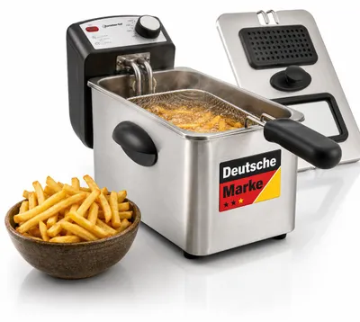 Produktbild von Sommertal Fritteuse 3L 2000W Edelstahl – Öl Fritteuse 130–200°C mit Sichtfenster | Deep Fryer für Haushalt & Pommes | EF2000, KI-generiertes Bild