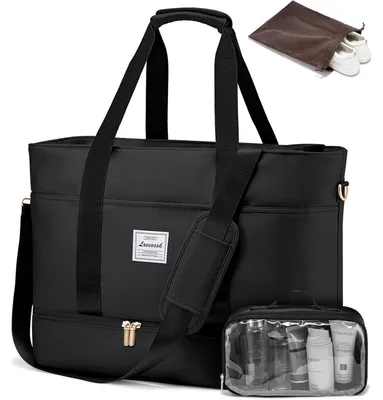 Produktbild von Reisetasche Damen Groß Wasserdicht Weekender mit Schuhfach Handgepäck Schwarz L