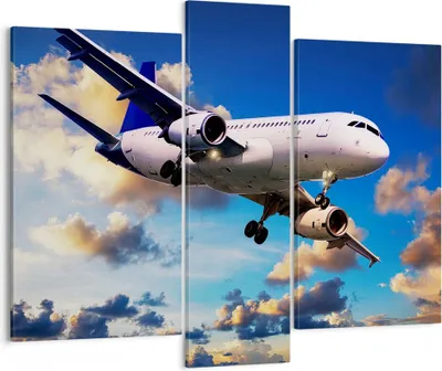 Produktbild von Bild auf Leinwand - Leinwandbild - Flugzeug Flug Reise Fahrzeug - 95x80cm - Wand Bild - Wanddeko - Leinwanddruck - Bilder - Kunstdruck - Wanddekoration - Leinwand bilder - Wandkunst - CB95x80-2445