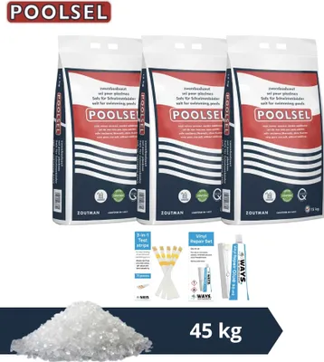 Zdjęcie produktu dla Polska sól basenowa - odpowiednia do systemów słonowodnych - 45 kg i szczotka do szorowania WAYS