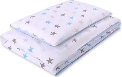 Obrázok produktu pre Detská posteľná súprava - súprava do postieľky - 100% bavlna, šetrná k pokožke, 2-dielna, 135 x 100 cm, sivá/modrá