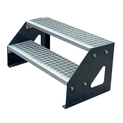 Immagine prodotto di Scala autoportante in acciaio 2 gradini zincata Larghezza 80 cm con traversi verniciati a polvere in antracite Altezza 38 cm Griglia