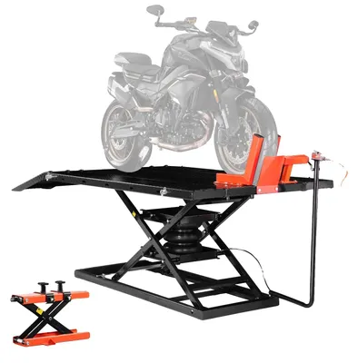 Produktbild von VEVOR Motorradhebebühne, 1000 lbs Tragfähigkeit, 360° flexibler beweglicher Motorradheber, Höhenbereich von 8,6-31 Zoll, robuste Fahrradreparaturständer mit Sicherheitsverschluss für ATVs, Dirt Bikes, 1500 lbs, Pneumatisch