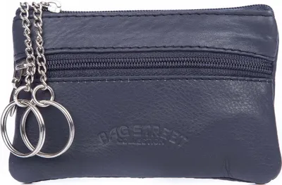Produktbild von Schlüsseltasche Dunkelblau Echt Leder Damen Herren Bag Street Schlüsselringe mit Reißverschluss Schlüsseletui