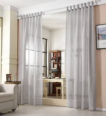 Produktbild von WOLTU 2er-Set Gardinen transparent mit Schlaufen Leinen Optik lichtdurchlässige Vorhänge Fensterschal Hellgrau 140x225 cm