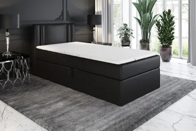 Produktbild von Boxspringbett, Jugendbett GAMAL 80x200 (Links) mit Bettkästen, Bonell-Matratze und Topper. Farbe: Schwarz