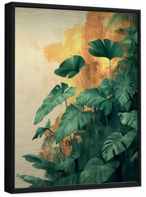 Produktbild von Bilder mit Rahmen Blätter Beton Abstrakt - 100x150 cm - Wandbilder Wohnzimmer Schlafzimmer - Metallbild Bilder mit Rahmen Grün - ADS16703S5