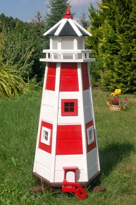 Produktbild von Garten-Leuchtturm - Höhe 1,10 m - rot/weiß - Solarbeleuchtung