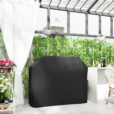 Produktbild von BBQ Abdeckhaube Gasgrill Schutzabdeckung, Grillabdeckung wetterfest 420D Oxford, Schwarz | Klettverschluss & Kordelzug | 147x61x120 cm
