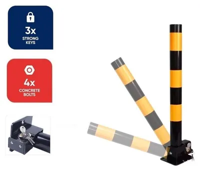 Productafbeelding van Vouwbare stalen afzetpaal / paal voor het afzetten van parkeerplaatsen, met sluitsysteem – 60 cm, 3 sleutels