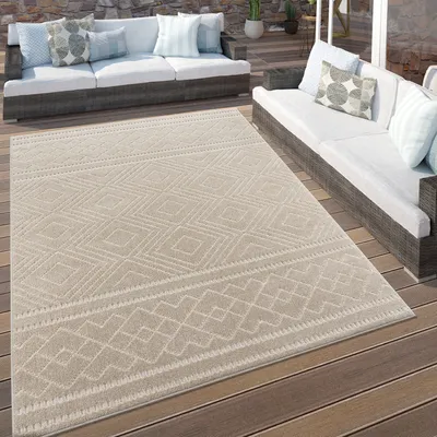 Produktbild von Outdoor Teppich Wetterfest Teppich Wohnzimmer Boho Skandi Geometrisch Beige Grösse 60x100 cm