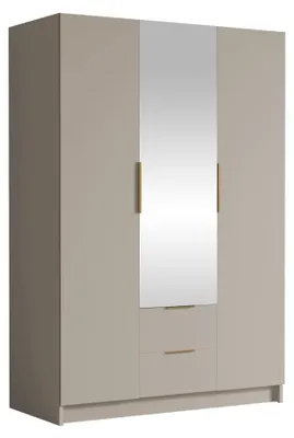 Produktbild von MIRJAN24 Kleiderschrank Calwi II 150, Schlafzimmer, mit Spiegel, Drehtürenschrank, mit Kleiderstange, Modern, Garderobenschrank, Metallgriffe (Farbe: Cashmere + Gold)