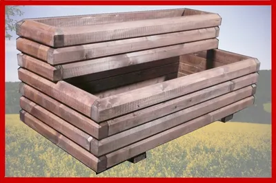 Produktbild von Massiver Stufen Pflanzkasten 60x40mm lasiert Außenmaße 120 x 50 x 48 cm Blumenkasten Hochbeet Pflanztrog Nr. PK - REAL-2862