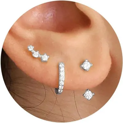 Produktbild von Ohrringe Silber 925 Vergoldet Damen Creolen Ohrstecker Zirkonia Set wasserfest