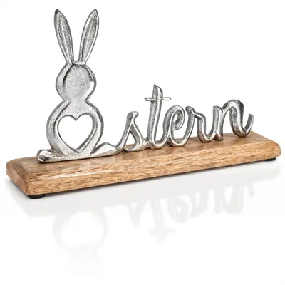 Osterdeko Metall-Schriftzug auf Mangoholz-Sockel, 23x5x14,5 cm