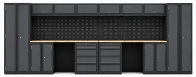 Produktbild von 2x Werkstattwand 13-tlg. modulares Werkstattschranksystem aus Stahl mit Holzarbeitsplatte Anthrazit