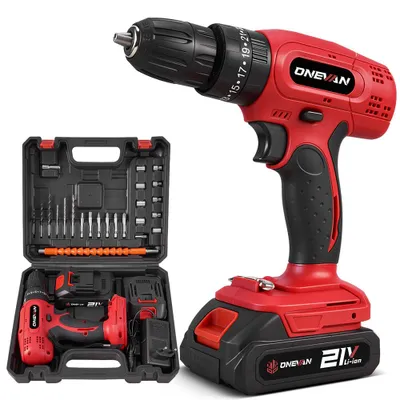 Produktbild von Akku-Bohrschrauber/Schlagbohrschrauber 21V,38NM Drehmoment,25+3 Drehmomentstufen,2 Geschwindigkeiten,Für Holz, Metall & Beton