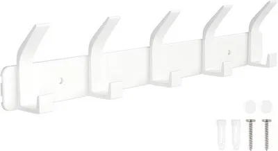 Produktbild von Wandhalter für Jassen und Taschen - 5 Haken - weiß - für Schlafzimmer und Eingang