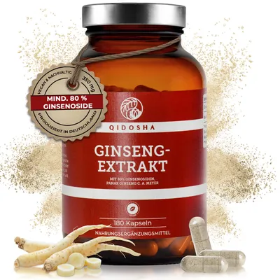 Produktbild von QIDOSHA Roter Panax Ginseng C. A. Meyer Kapseln, 80 % Ginsenoside, 180 Kapseln