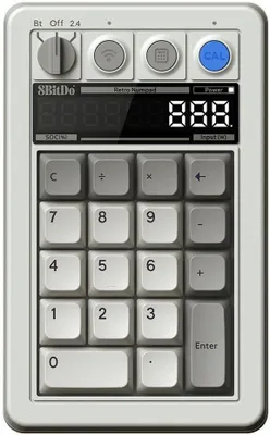 A white 8BitDo Retro Numpad keyboard is shown from the front against a light gray background.
