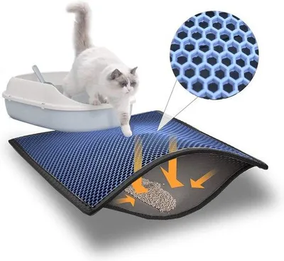 Image de Tapis imperméable pour chat 40 x 60 cm, motif alvéolé, bleu/turquoise