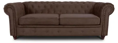 Produktbild von Sofa Chesterfield Asti 3-Sitzer, Couchgarnitur 3-er, Sofagarnitur, Couch mit Holzfüße, Polstersofa - Glamour Design (Braun (Capri 45))