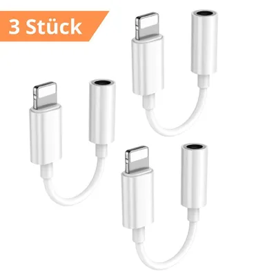 Produktbild von Marco Kuhn 3.5mm Klinkenadapter für Musik & Anrufe – 3 Stück – iPhone 7-14 Pro & Max – Plug & Play – Ultraleicht & Kompakt