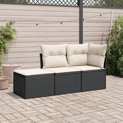 Produktbild von 3-tlg. Garten-Sofagarnitur - mit Kissen Schwarz Poly Rattan - Gartenmöbelset 3249305