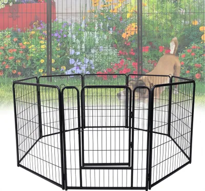 Produktbild von Sessamen-LP Puppy run ohrádka pre psov s 1 dverami 8-dielna 65x80cm čierna kovová sieť Vnútorná a vonkajšia klietka pre králiky, mačky, šteňatá